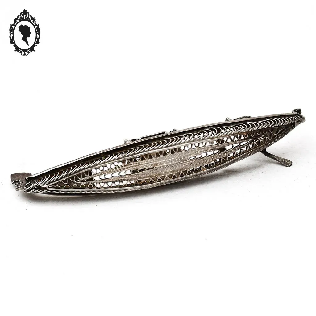 Pendentif gondole objet collection filigrane argenté bijou vintage – Image 4
